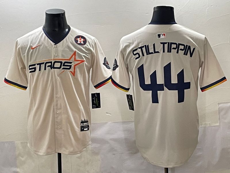 Men 2025 Houston Astros #44 Still Tippin Cream Three generations Joint Name Nike MLB Jersey style 5